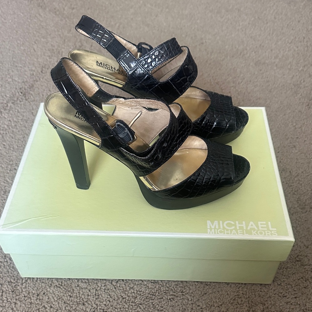 Michael Kors Black Croc-Embossed Heels
